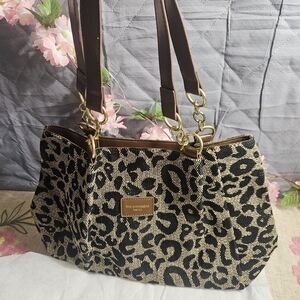 Leopard Print Tote Bag with Brown Accents